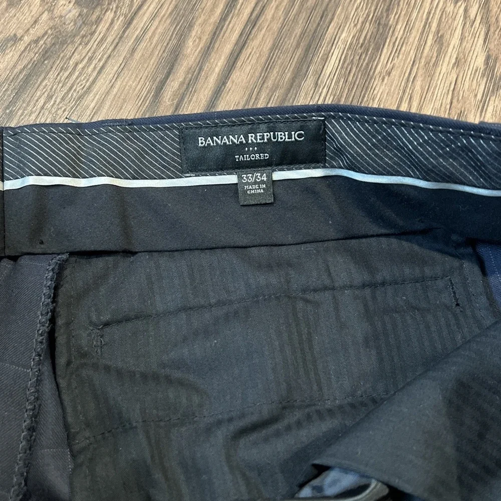 Banana Republic Tailored Fit Windowpane Navy Suit Mens Pants 44L 33X34-Set